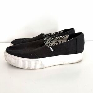 Toms Boardwalk Alpargata Platform Shoes Womens Sz 10 Black Canvas Slip Ons
